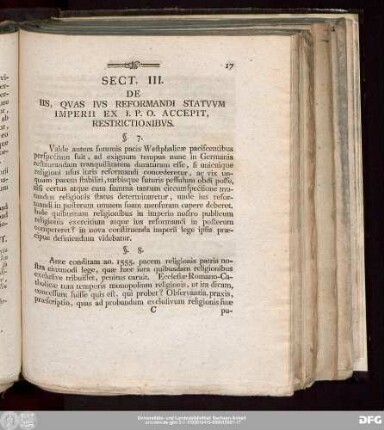Sect. III. De Iis, Quas Ius Reformandi Statuum Imperii Ex I.P.O. Accepit, Restrictionibus.