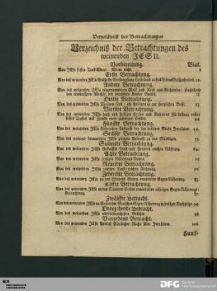 Verzeichniß der Betrachtungen des weinenden JESU.
