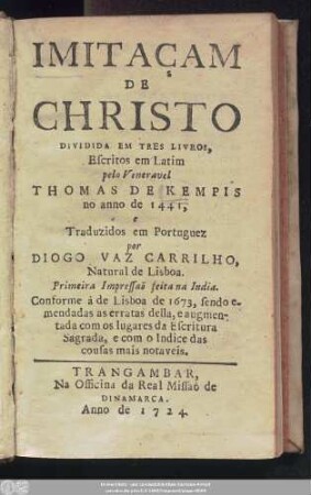 Imitaçam De Christo : Dividida Em Tres Livros, Escritos em Latim