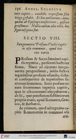 Sectio VIII.: Integumenta Profana Virilis capitis im usu communi, apud varios varia