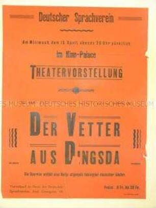 Maueranschlag zur Ankündigung einer Theateraufführung im besetzten Belgien