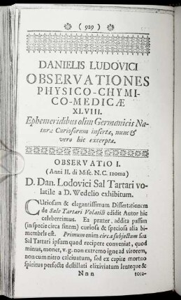 Danielis Ludovici Observationes Physico- Chemico- Medicæ XLVIII.