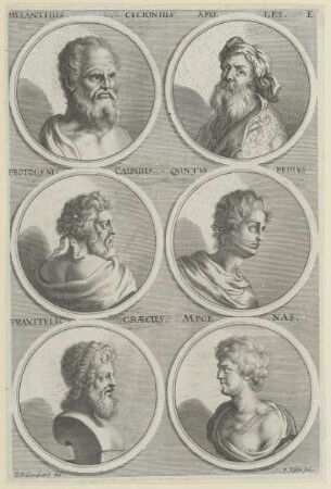 Gruppenbildnis des Melanthus Cycionius, des Apelles, des Protogenes Caunius, des Qvintvs Pedivs, des Praxitelis Graecus und des Mecenas