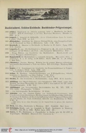 Buchbinderei. Schöne Einbände. Buchbinder- Prägestempel (Nr. 1003-1190)