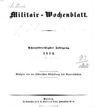 Militär-Wochenblatt : unabhängige Zeitschrift für die deutsche Wehrmacht, 38. 1854