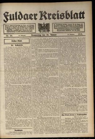 Erste Ausgabe vom Donnerstag, den 30. Januar 1913.