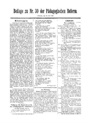 Litteratur : Beilage zu Nr. 30 der Pädagogischen Reform