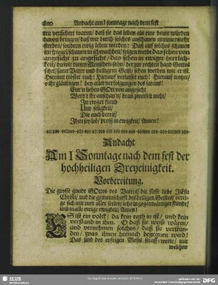 Andacht Am I. Sonntage nach dem fest der hochheiligen Dreyeinigkeit