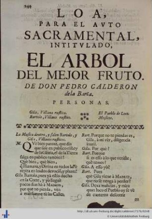 Loa para el Auto Sacramental El Arbol del mejor Fruto.