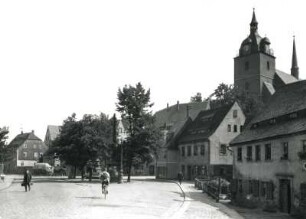 Mittweida, Weberstraße : Mittweida. Weberstraße. Blick nach Nordosten mit Turm der Marienkirche