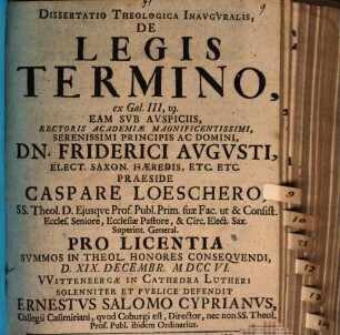 Dissertatio theologica inauguralis, de legis termino, ex Gal. III, 19