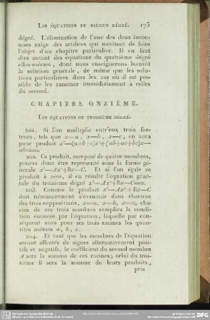 Chapitre onzième. Les Équations du troisième dégré