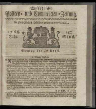 14tes Stueck, Montag den 4ten April. 1768