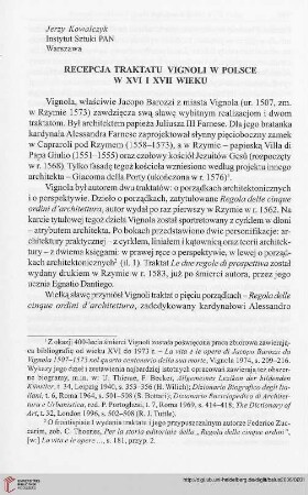 Recepcja traktatu Vignoli w Polsce w XVI i XVII wieku