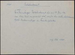 Das neue Hamburger Postscheckamt, das am 23. Jan. 1961 am Alten Wall eingeweiht wird, erhält die erste elektronische Großrechenanlage des Bundesgebietes