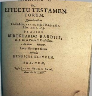 Conclusiones theoretico-practicae ad Pandectas : Exerc. V., de effectu testamentorum