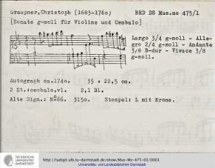 Sonate g-moll für Violine und Cembalo.