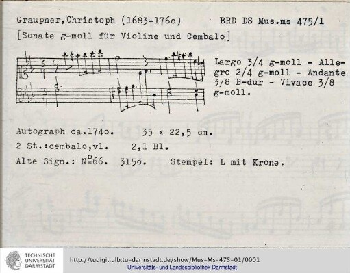 Sonate g-moll für Violine und Cembalo.