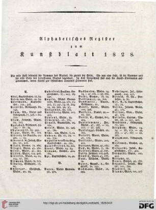 Alphabetisches Register zum Kunstblatt 1828