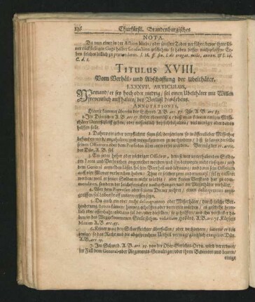 Titulus XVIII. Vom Verhäl- und Abschaffung der Ubelthäter.