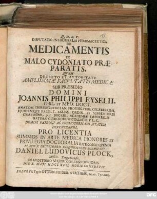 Disputatio Inauguralis Pharmaceutica De Medicamentis Ex Malo Cydoniato Præparatis