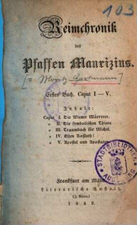 Reimchronik des Pfaffen Maurizius, 1,1