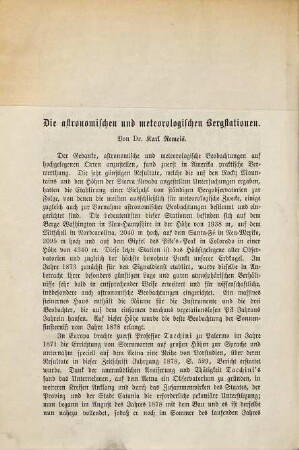 Die astronomischen und meteorologischen Bergstationen
