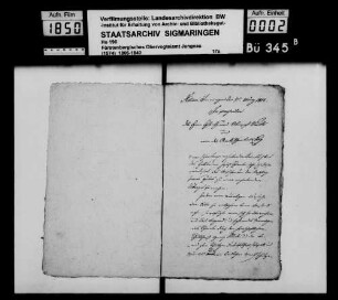Vermögensübergabe des Josef Schienle in Inneringen an seine Tochter Maria Anna