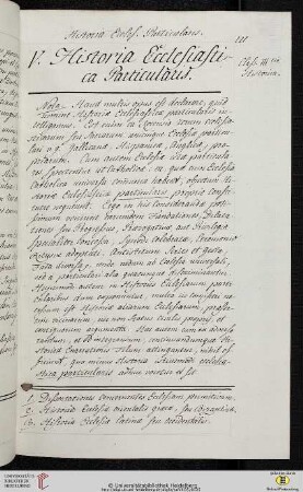 V. Historia Ecclesiastica Particularis