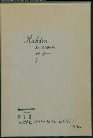 Zivilstandsregister der evangelischen Gemeinde Rahden, Kreis Lübbecke (GAHT 1811-1812). (Gemeinde: Evangelische Gemeinde Rahden)