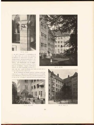 Waisenhaus in der Alten Jakobstraße, Berlin: Ansicht von der Hofseite, Ansicht von der Parkseite, Ansicht kleiner Hof, Innenansicht Vestibül (aus: Neubauten der Stadt Berlin, Bd. IX, 1910)