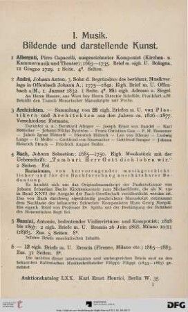 I. Musik. Bildende und darstellende Kunst (Nr. 1-128)