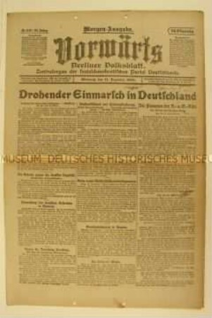 Zentralorgan der SPD "Vorwärts" zum Ultimatum der Entente zur Auflösung der Arbeiter- und Soldatenräte bei Androhung eines Einmarsches in Deutschland