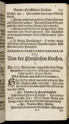 XXI. Von der Christlichen Kirchen.