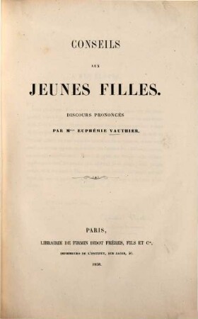 Conseils aux jeunes filles : Discours