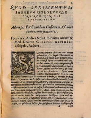 Quod Sedimentum Sanorum aegrorumque corporum non sit eiusdem Speciei