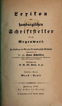 Lexikon der hamburgischen Schriftsteller bis zur Gegenwart, 5. Maack - Pauli