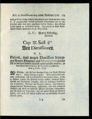 Cap. III. Sect. 8va Von Dimissionen