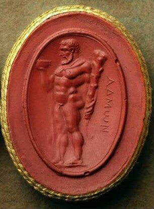 Stehender Herkules mit Keule und Schale (Daktyliothek, Das Alterthum nach Lippert und Visconti)