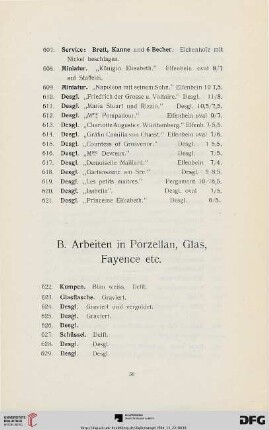 B. Arbeiten in Porzellan, Glas, Fayence etc. (Nr. 622-737)