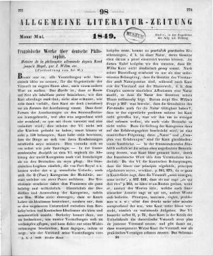 Willm, J.: Histoire de la philosophie allemande depuis Kant jusqu'à Hegel. Paris: Ladrange 1846-49 (Fortsetzung von Nr. 97)