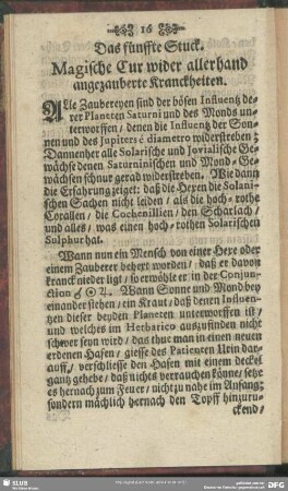 Das fünffte Stuck. Magische Cur wider allerhand angezauberte Kranckheiten
