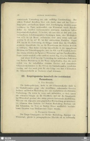 III. Eruptivgesteine innerhalb der archäischen Formation