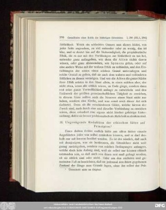 III. Ungenügende Reduktion der ethischen Sätze auf Prinzipien.