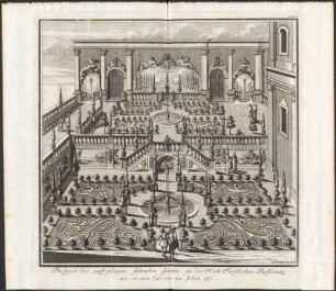 Garten der Residenz zu Passau. Falttaf. pag. 12 aus: Volkamer, Johann Christoph: Nürnbergische Hesperides, Oder Gründliche Beschreibung Der Edlen Citronat- Citronen- und Pomerantzen-Früchte, ... 1708. Dresden: SLUB Botan.172