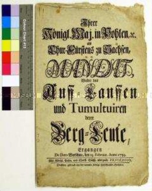 Mandat von August II. Kurfürst von Sachsen gegen aufrührerische Bergarbeiter
