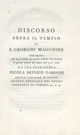 Discorso Sopra Il Tempio Di S. Georgio Maggiore