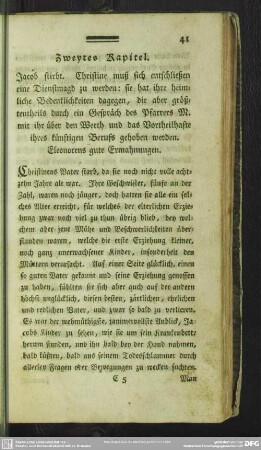 Zweytes Kapitel. Jacob stirbt. Christine muß sich entschließen eine Dienstmagd zu werden