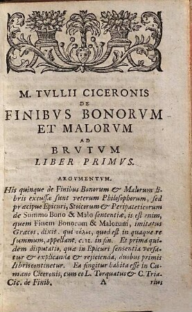 M. Tvllii Ciceronis De Finibus Bonorum Et Malorum Libri V