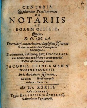 Centuria Quaestionum Practicarum, De Notariis Et Eorum Officio
